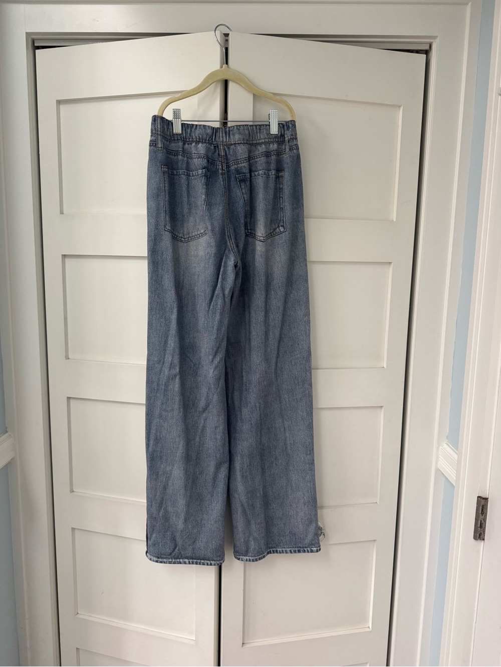 rag & bone Washed Light Blue Wide-Leg Track Jeans with Navy Side Stripes - Picture 3 of 4